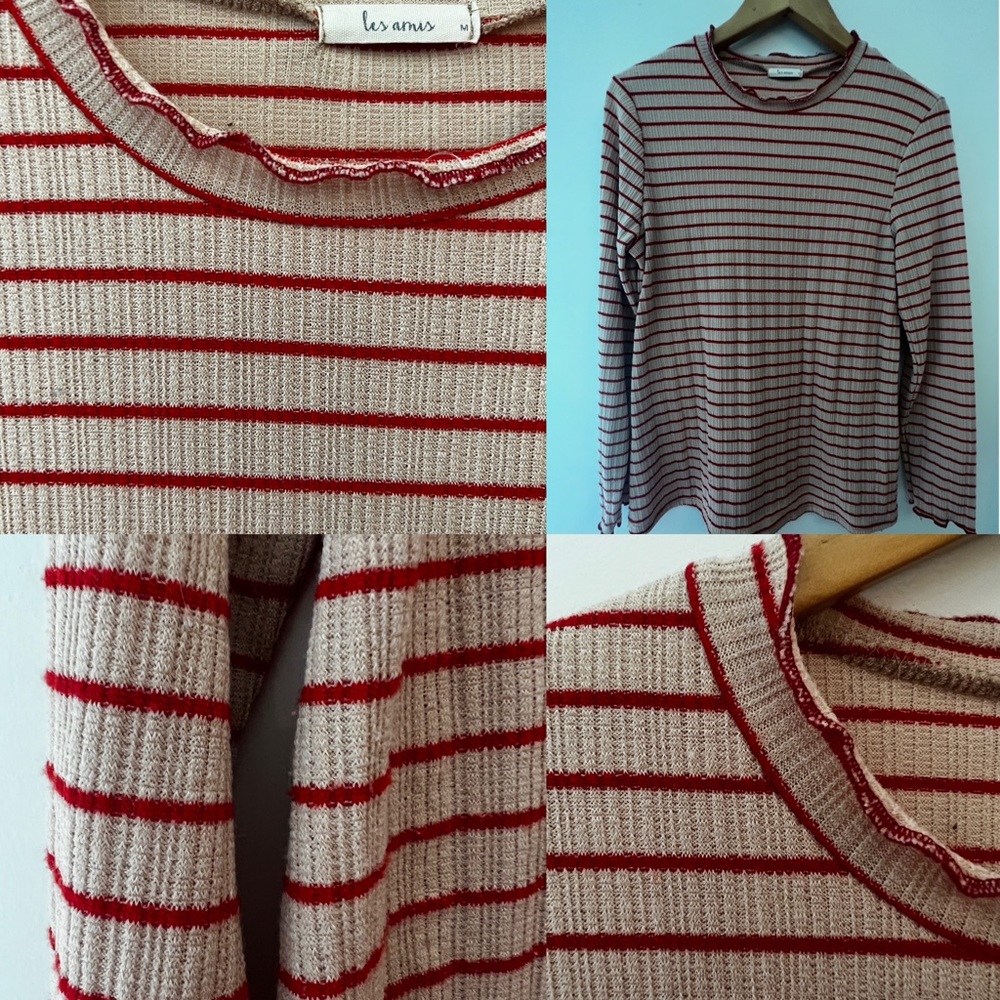 Red and beige striped textured shirt